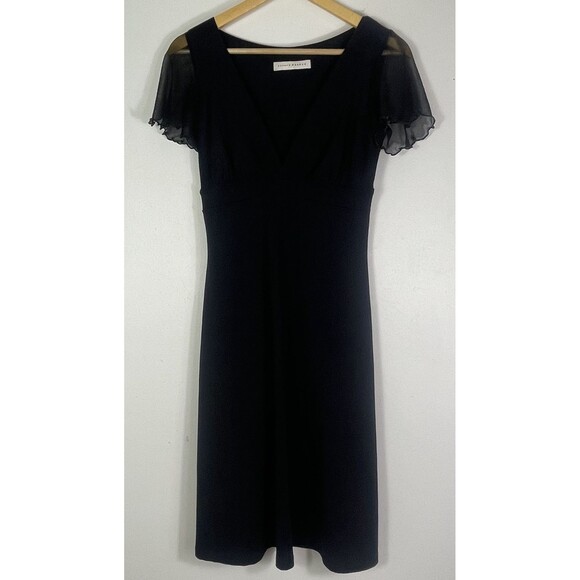 Susana Monaco Babydoll V Neck Sheath Dress Black Silk Sleeves Medium Y2K Fitted - Picture 6 of 7